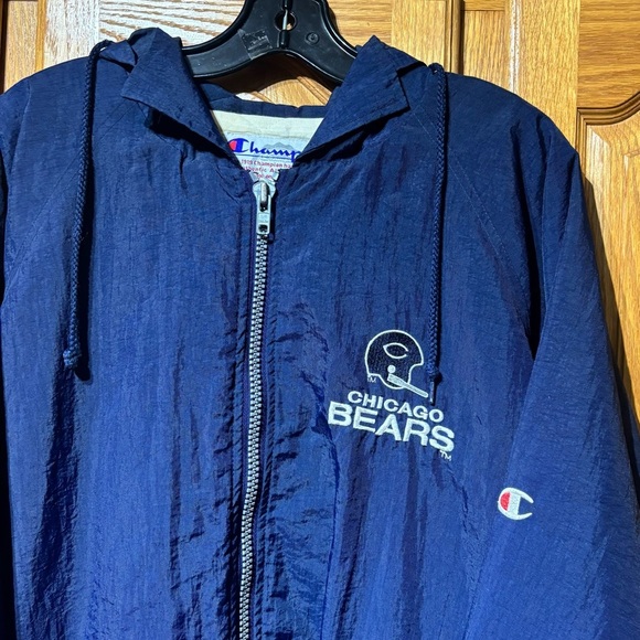 Vintage 90's Champion Navy Blue Chicago Bears Light Parka Jacket L - Picture 2 of 6